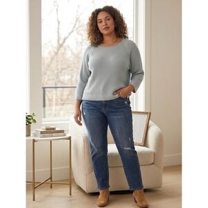 Poetry Light Blue Organic Cotton Ribbed Raglan Sweater Size US 8